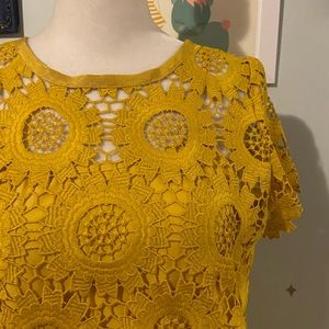 Loft yellow lace sunflower dress with slip • size 4